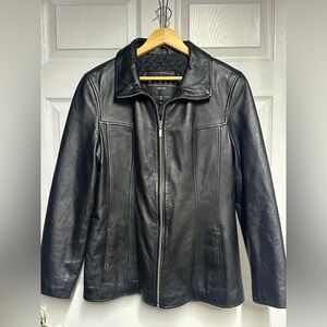 Winlit Black Genuine Leather Zip Jacket Womens Moto Lined - 90’s Y2K - GUC